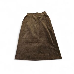Yves Saint Laurent Paris High Waisted Corduroy Midi Skirt In Olive Brown Sz XS